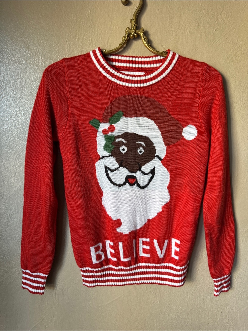 Tipsy Elves Believe Black Santa Sweater Size XS